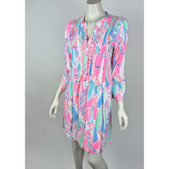 Lilly Pulitzer Sarasota Tunic Dress Women M EUC 3/4Sleeve V-neck Pink Out to Sea - Picture 3 of 14